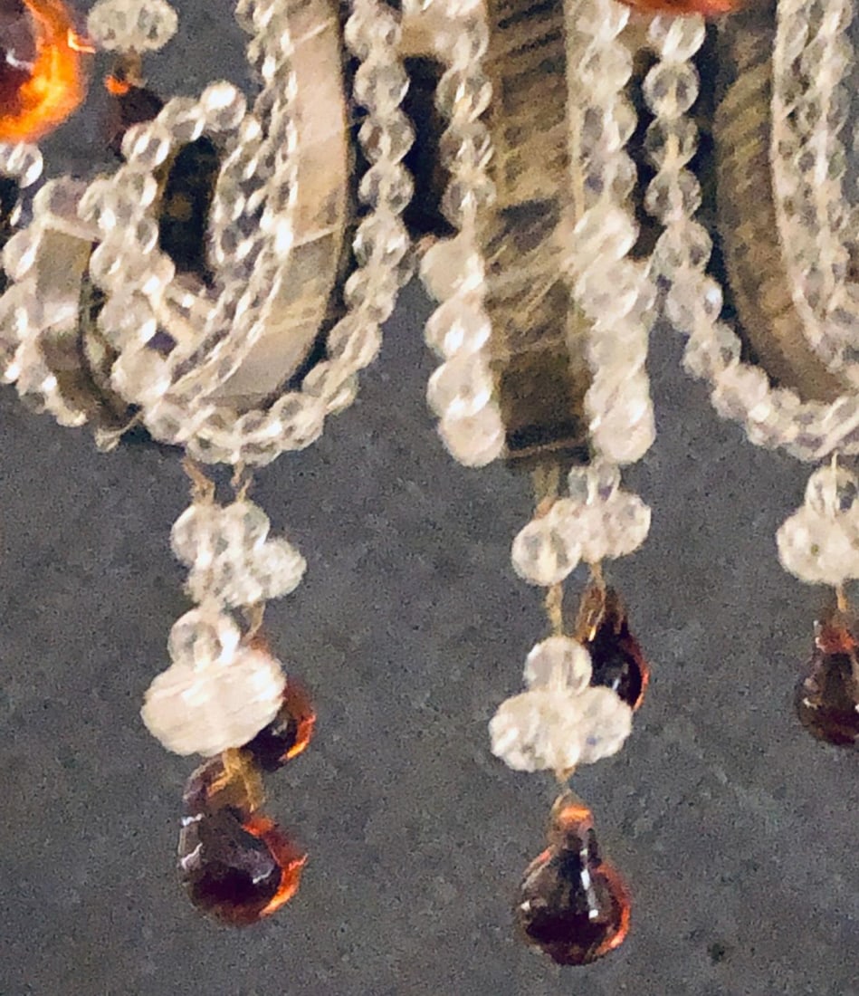 Eight Light Beaded Chandelier with Colored Tear Drop Prisms, circa 1960 - 12