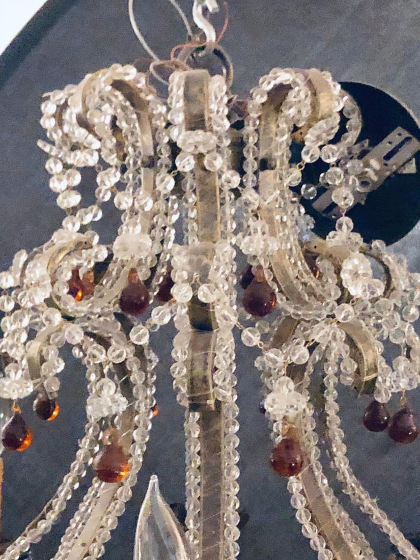 Eight Light Beaded Chandelier with Colored Tear Drop Prisms, circa 1960 - 7