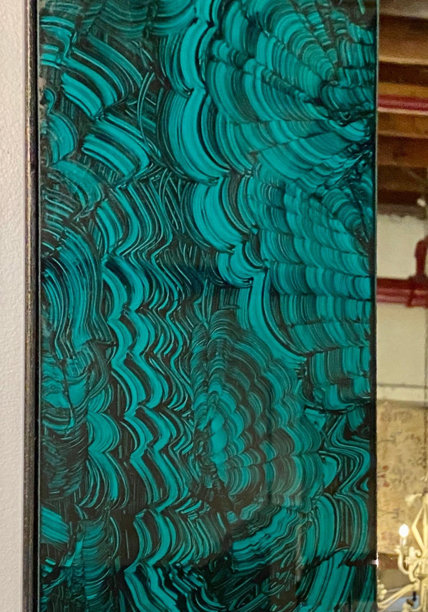 Hollywood Regency Octagonal Wall Mirrors Antiqued Malachite Style - 10