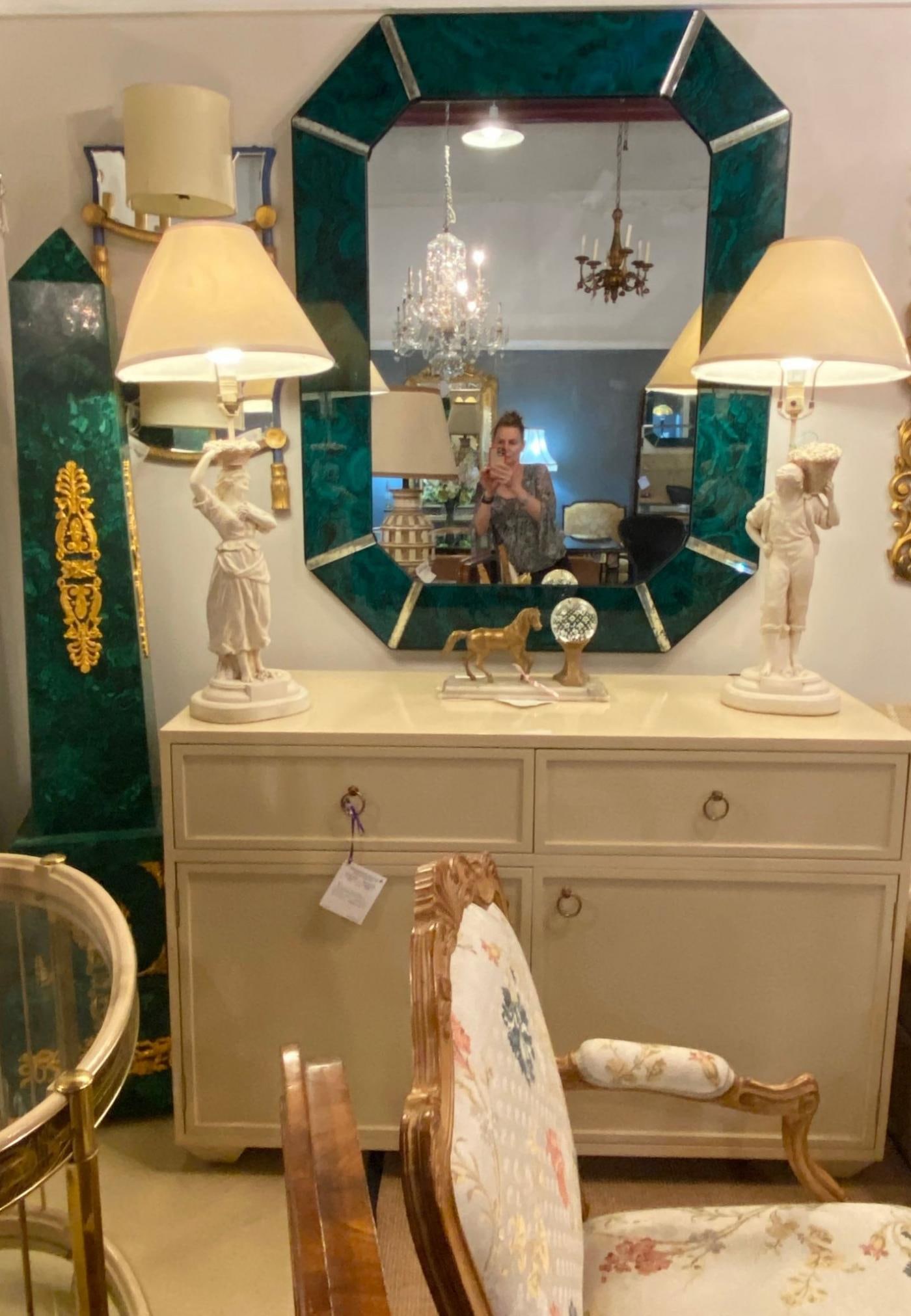 Hollywood Regency Octagonal Wall Mirrors Antiqued Malachite Style - 4