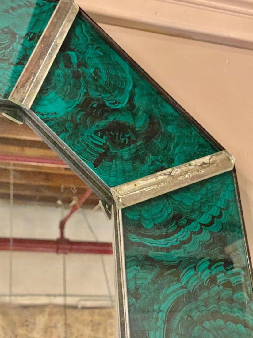 Hollywood Regency Octagonal Wall Mirrors Antiqued Malachite Style - 8
