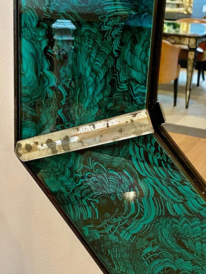 Hollywood Regency Octagonal Wall Mirrors Antiqued Malachite Style - 9