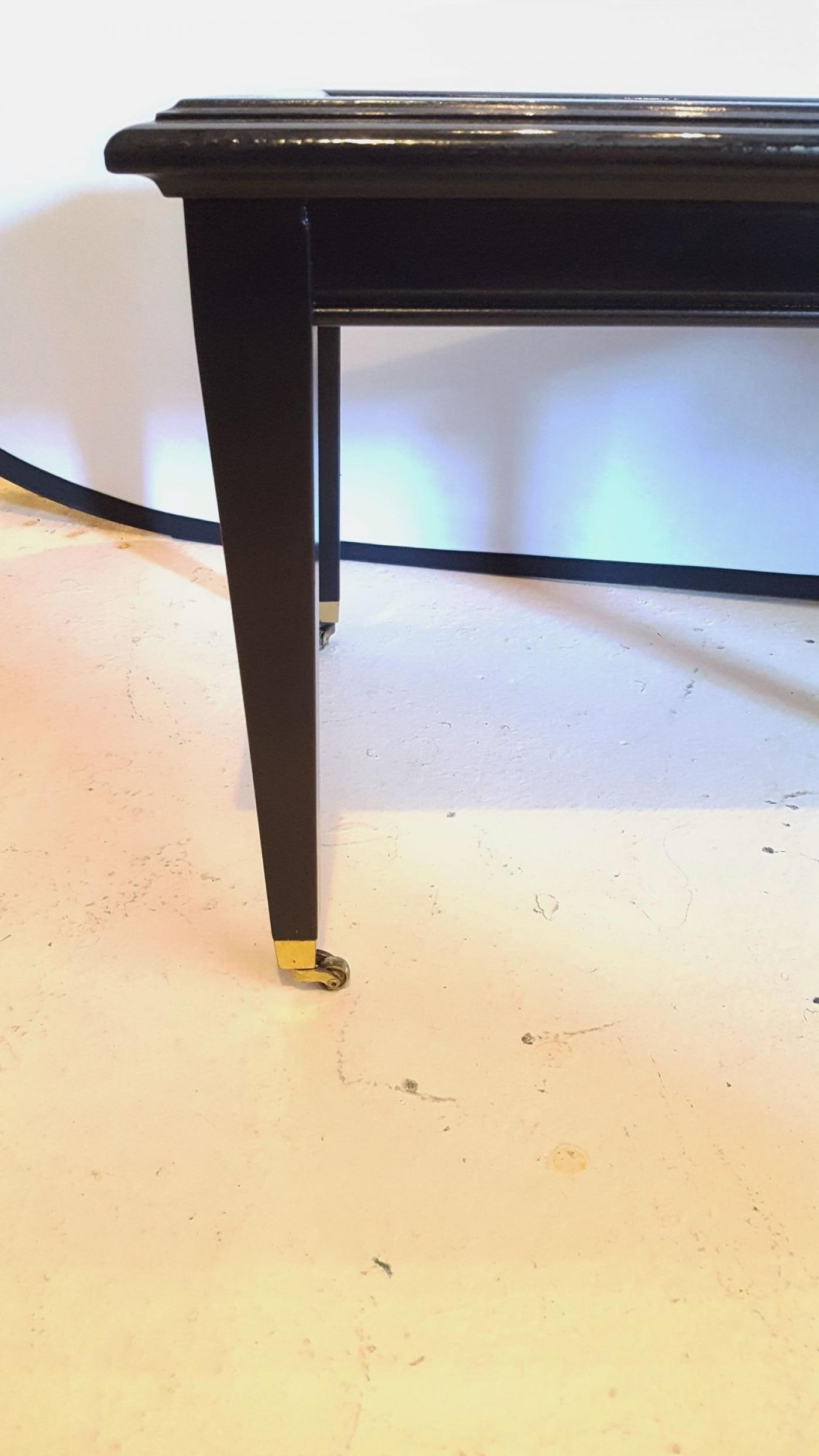 Ebonized Marble Top Coffee Table / Cocktail Table On Wheels manner of Jansen - 7