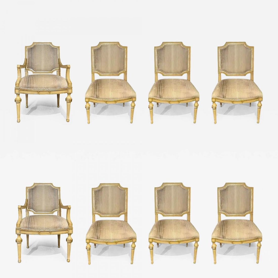 Set of Eight Louis XVI Style Dining Chairs Painted and Parcel-Gilt, Jansen Style (1 of 13)