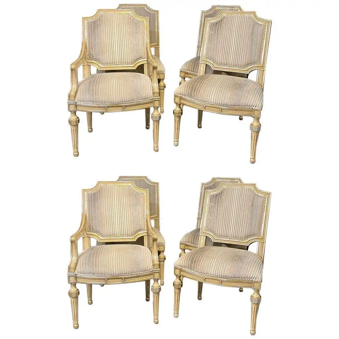 Set of Eight Louis XVI Style Dining Chairs Painted and Parcel-Gilt, Jansen Style - 3
