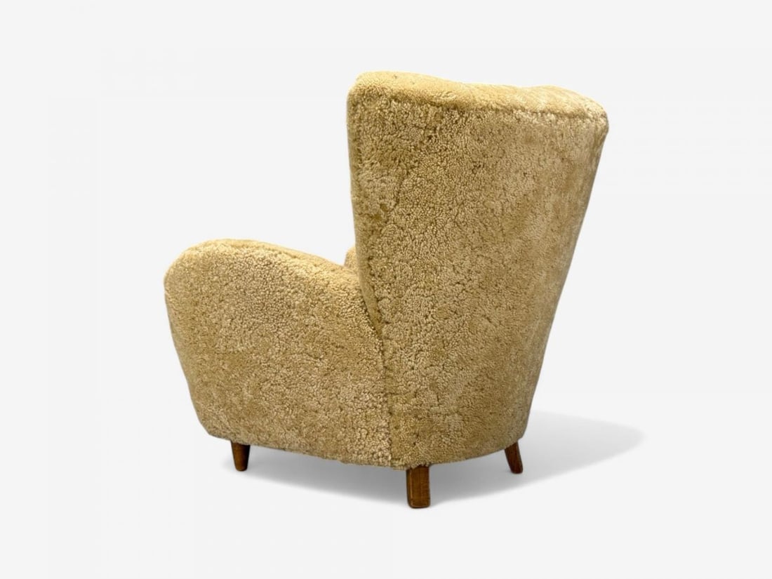 Meroni & Fossati, Beige Shearling, Stained Wood, Lounge Chairs, Italy, 1950s - 10