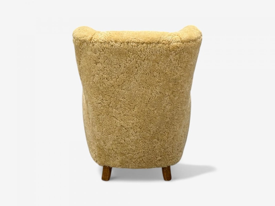 Meroni & Fossati, Beige Shearling, Stained Wood, Lounge Chairs, Italy, 1950s - 12