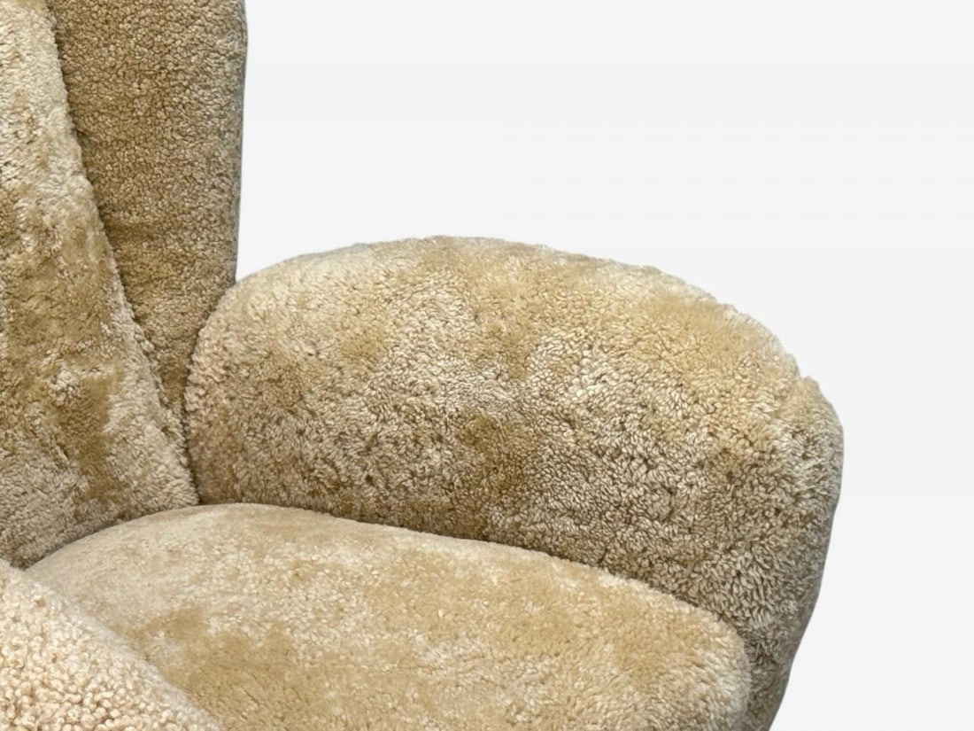 Meroni & Fossati, Beige Shearling, Stained Wood, Lounge Chairs, Italy, 1950s - 8