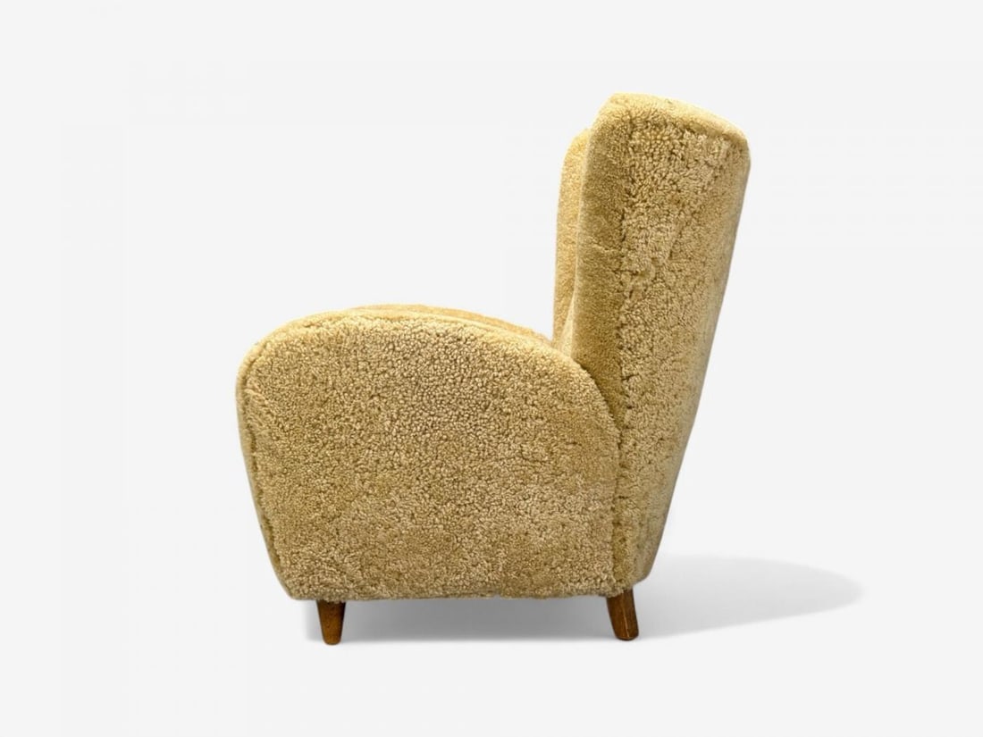 Meroni & Fossati, Beige Shearling, Stained Wood, Lounge Chairs, Italy, 1950s - 9