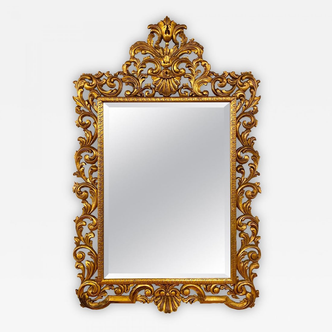 19th Century Carved Giltwood Beveled Wall Mirror Finely Carved Rococo Style (1 of 13)