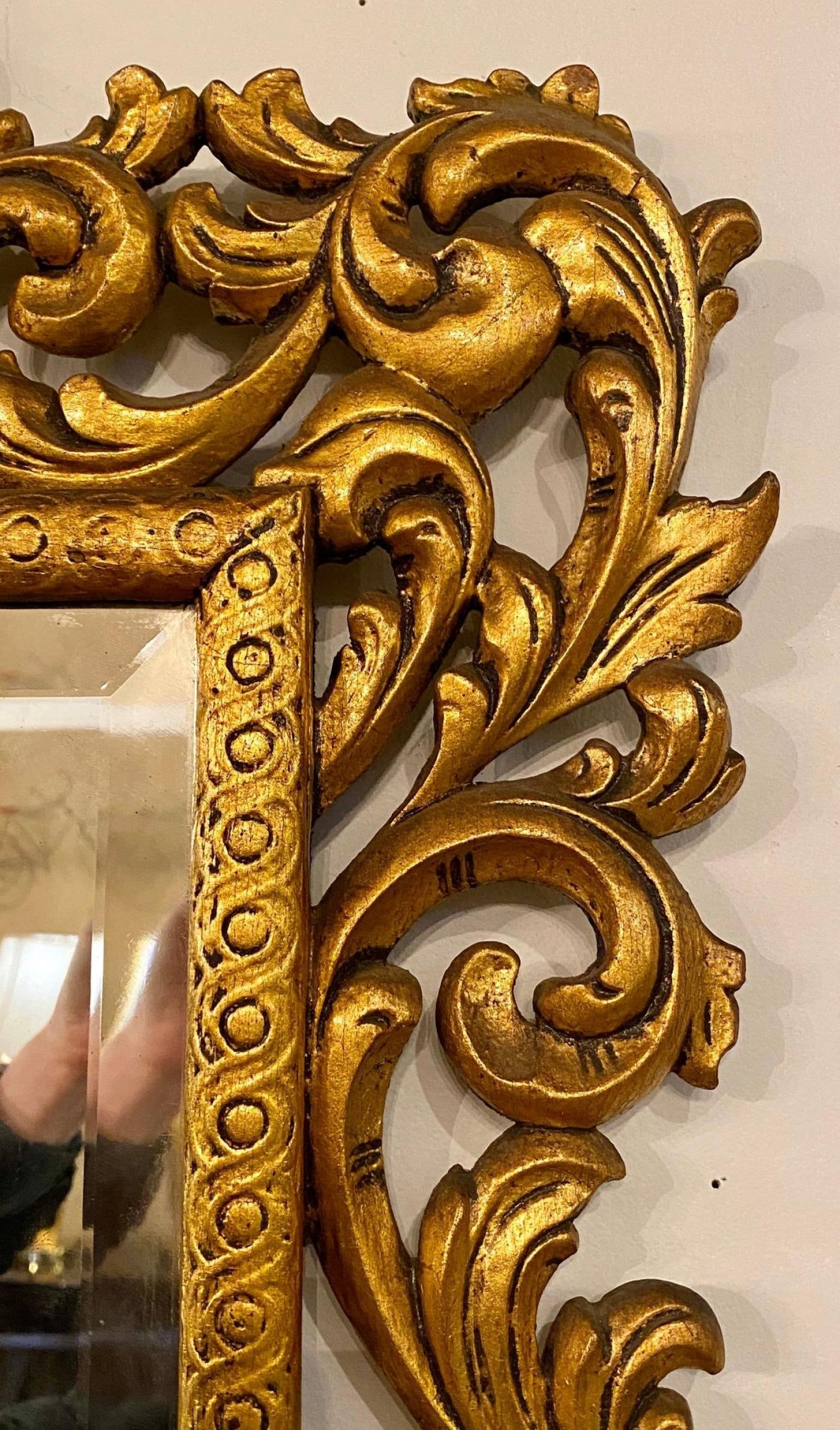 19th Century Carved Giltwood Beveled Wall Mirror Finely Carved Rococo Style - 8