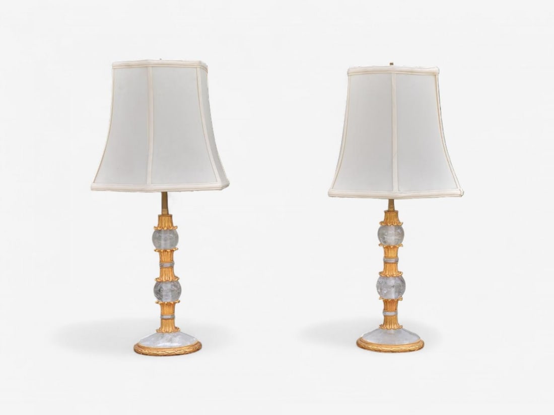 Hollywood Regency Style, Gilt Metal, Rock Crystal, Table Lamps, France, 1940s - 4