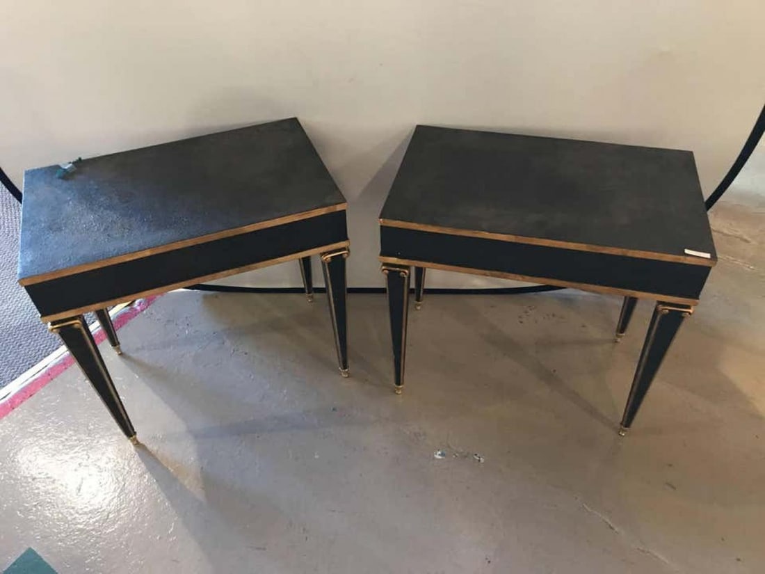 Pair of Maison Jansen Style End Table in Leather Top and Bronze-Mounted Legs - 4