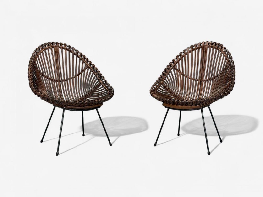 Italian Modern, Metal, Bamboo, Rattan, Lounge Chairs, Italy, 1950s - 4