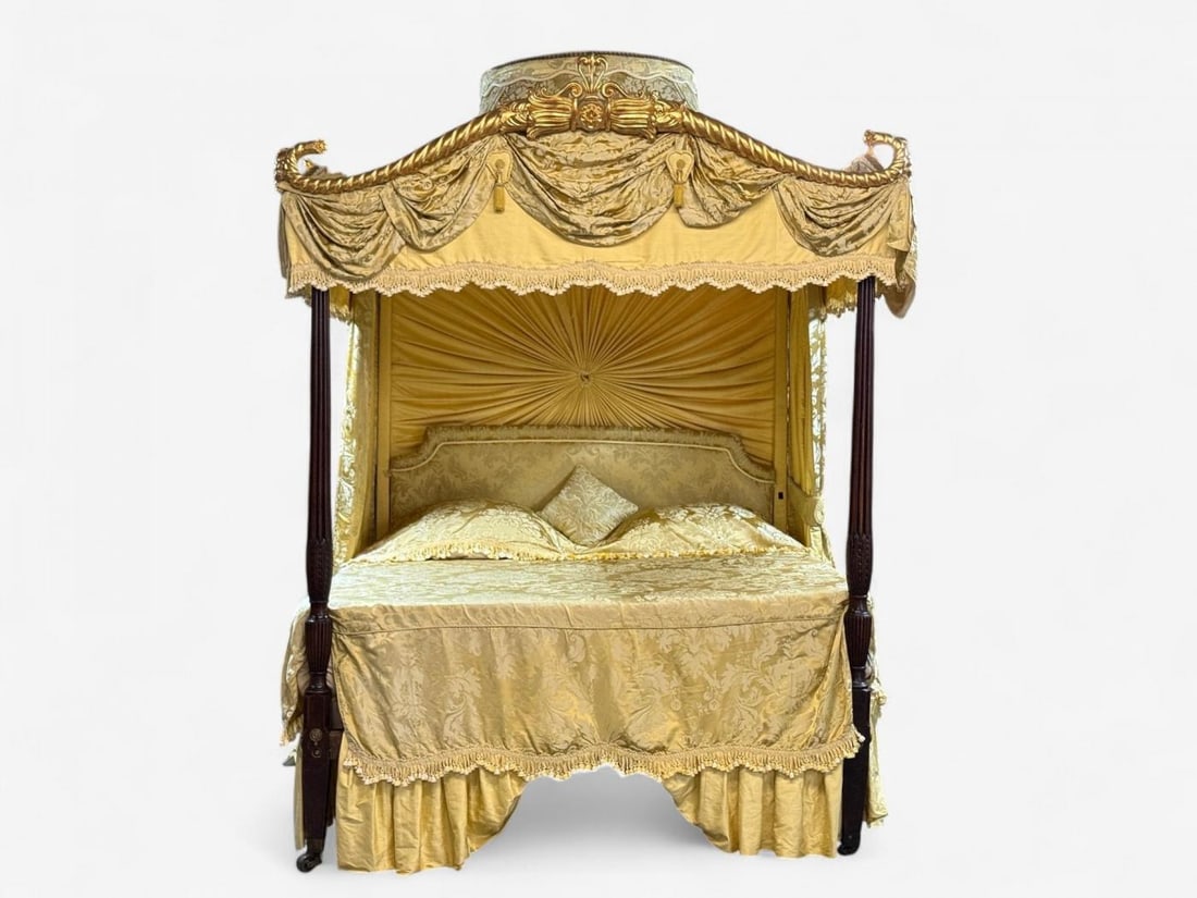 George III, Mahogany, Gilt-Wood, Silk, Canopy Bed, England c. 1880s - 3