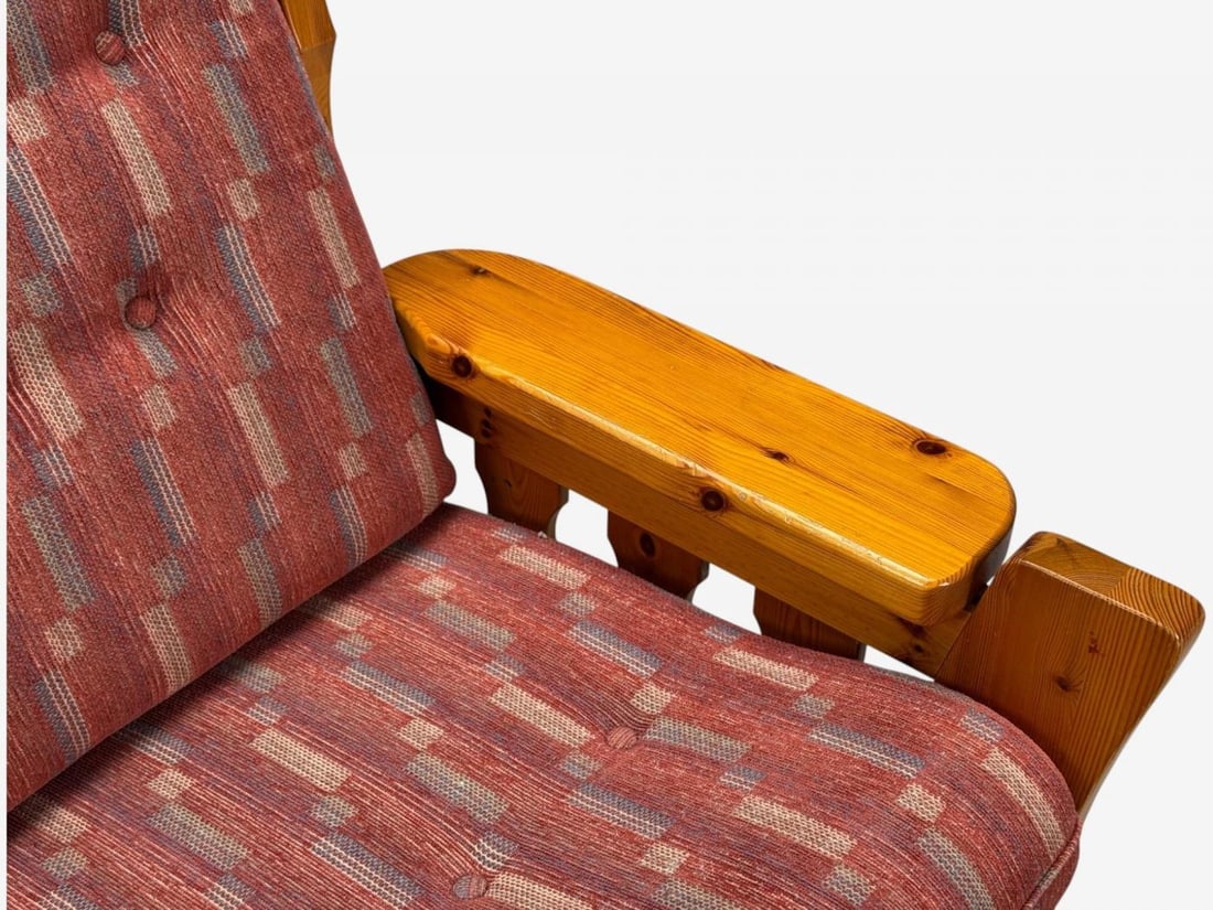 Swedish Modern, Pine, Red Fabric, Brutalist Lounge Chairs, Sweden, 1950s - 10