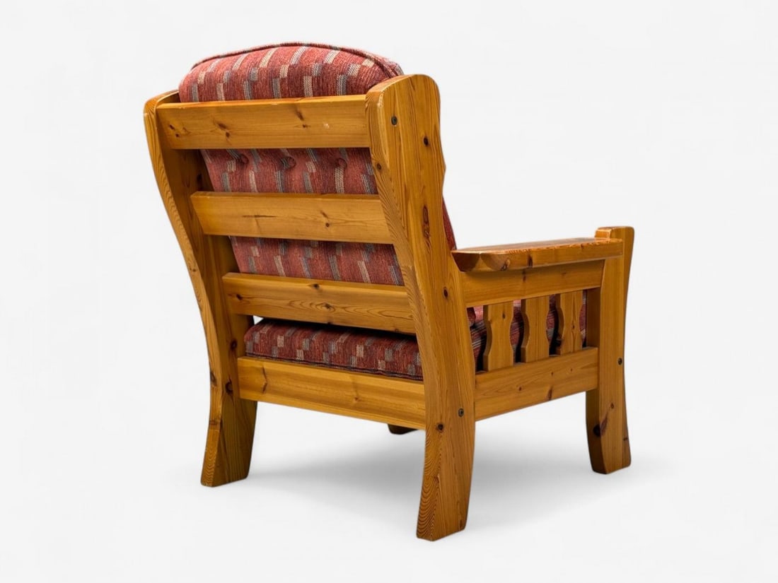 Swedish Modern, Pine, Red Fabric, Brutalist Lounge Chairs, Sweden, 1950s - 11