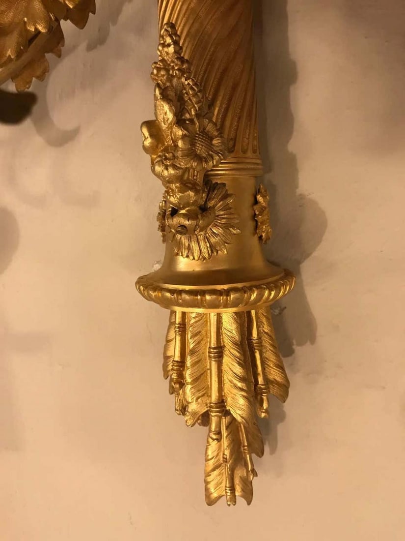 Pair of Monumental Three-Light Sconces Solid Bronze Louis XVI Style - 10