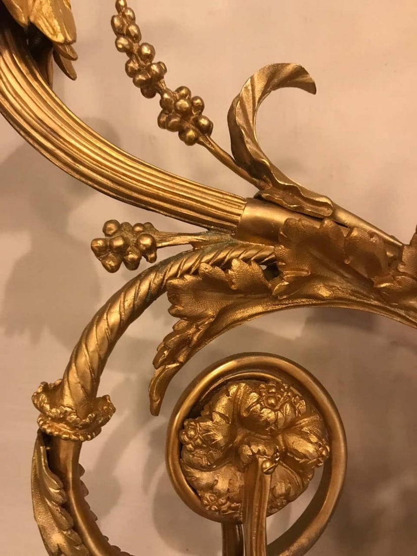 Pair of Monumental Three-Light Sconces Solid Bronze Louis XVI Style - 5