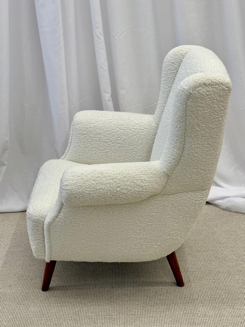 Pair American Mid-Century Scroll Lounge / Wingback Chairs, Boucle, Draper Style - 12