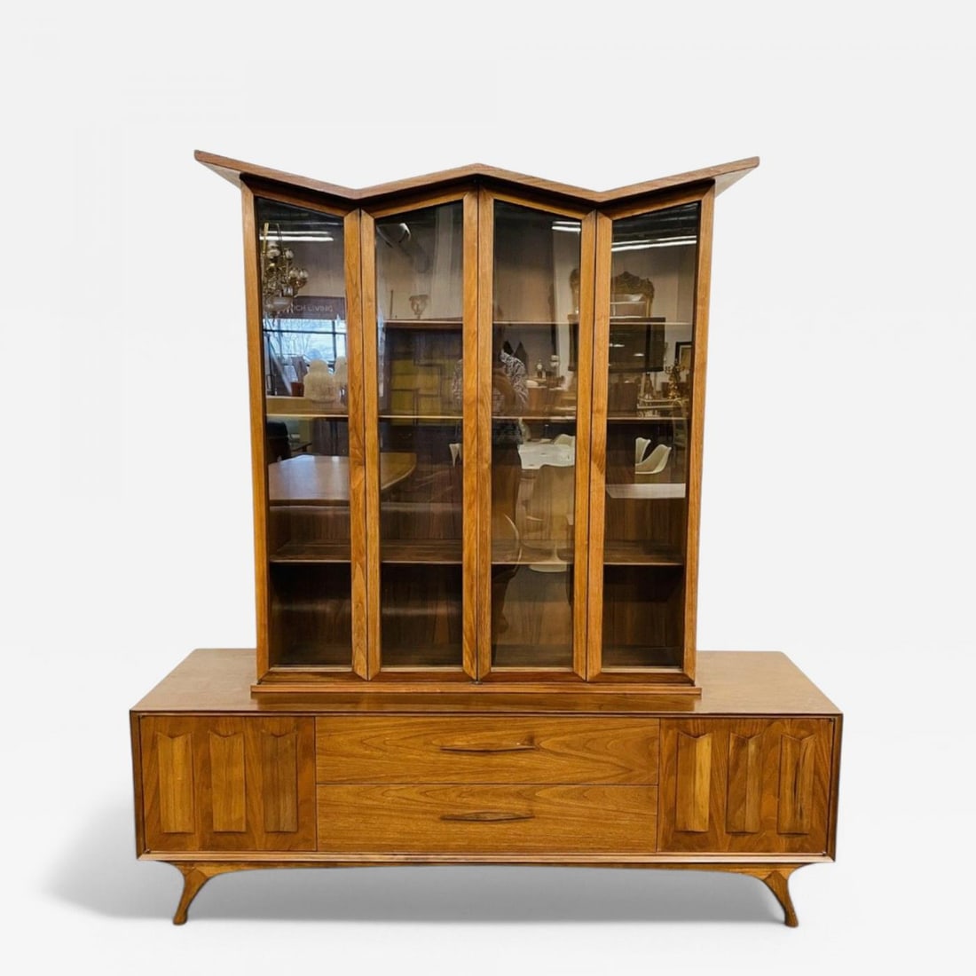 Duiske, Irish Mid Century Modern, Stained Wood, Glass, Breakfront, 1950s - 2