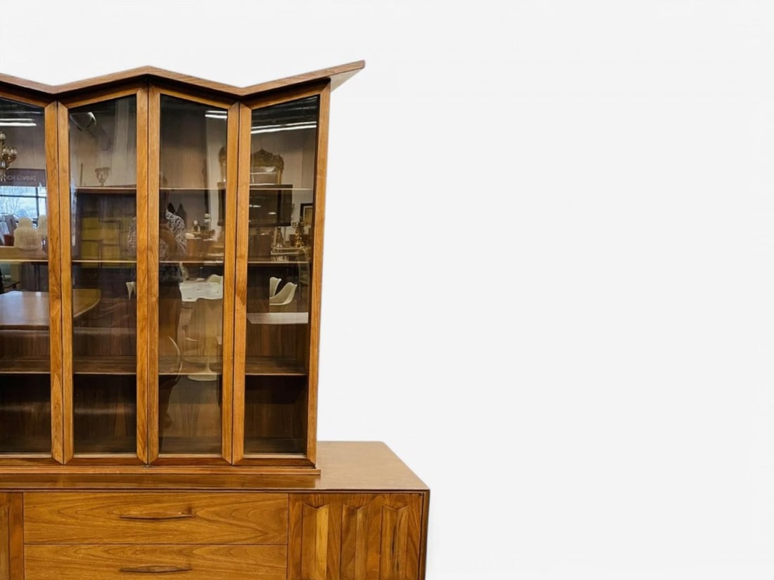 Duiske, Irish Mid Century Modern, Stained Wood, Glass, Breakfront, 1950s - 4