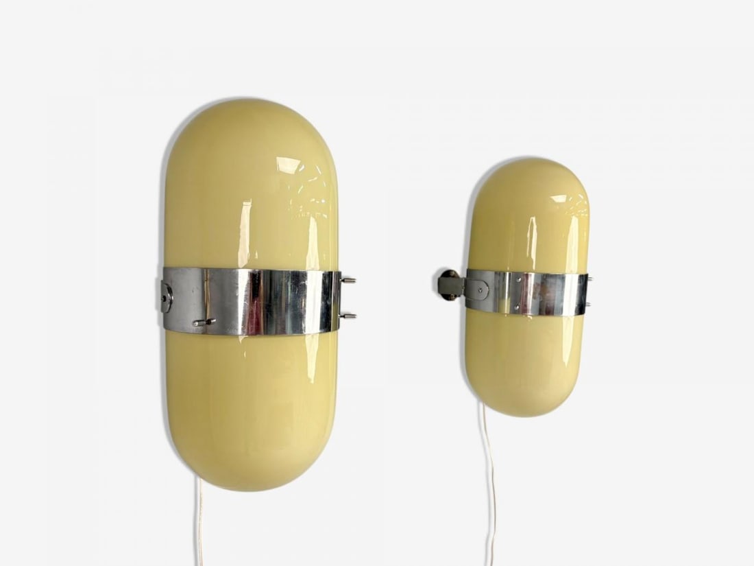 Italian Modern, Opaline Glass, Chrome, Space Age Wall Sconces, Italy, 1970s - 3