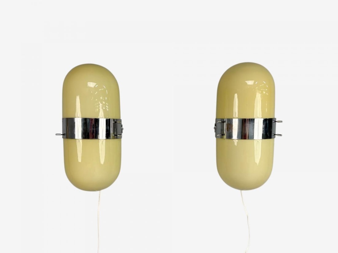 Italian Modern, Opaline Glass, Chrome, Space Age Wall Sconces, Italy, 1970s - 5