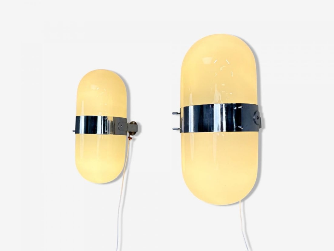 Italian Modern, Opaline Glass, Chrome, Space Age Wall Sconces, Italy, 1970s - 6
