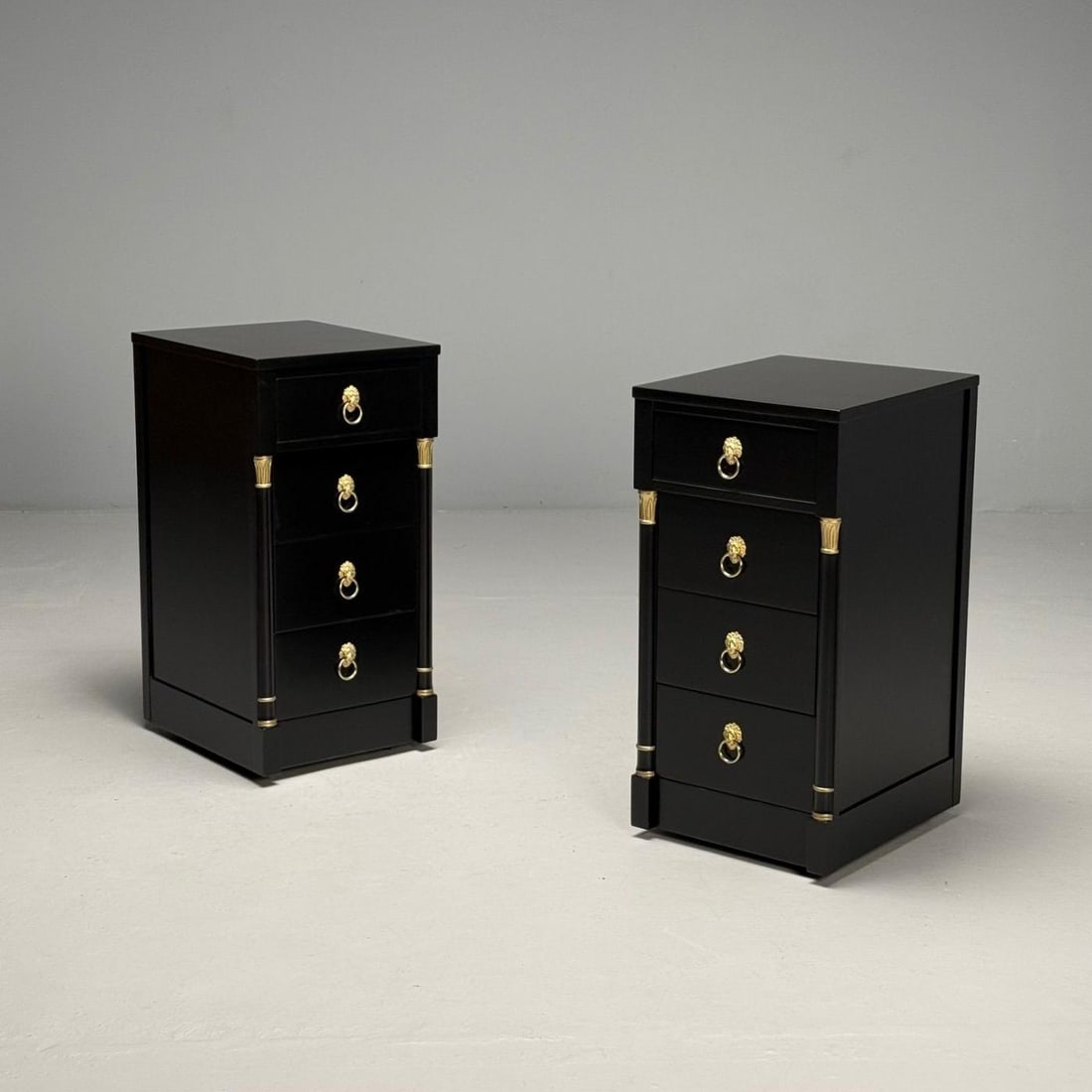 Jansen Style, Hollywood Regency, Nightstands, Ebony Finish, Bronze, 1940s - 3
