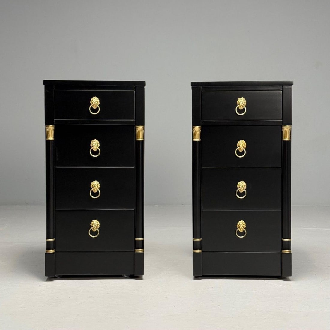 Jansen Style, Hollywood Regency, Nightstands, Ebony Finish, Bronze, 1940s - 4