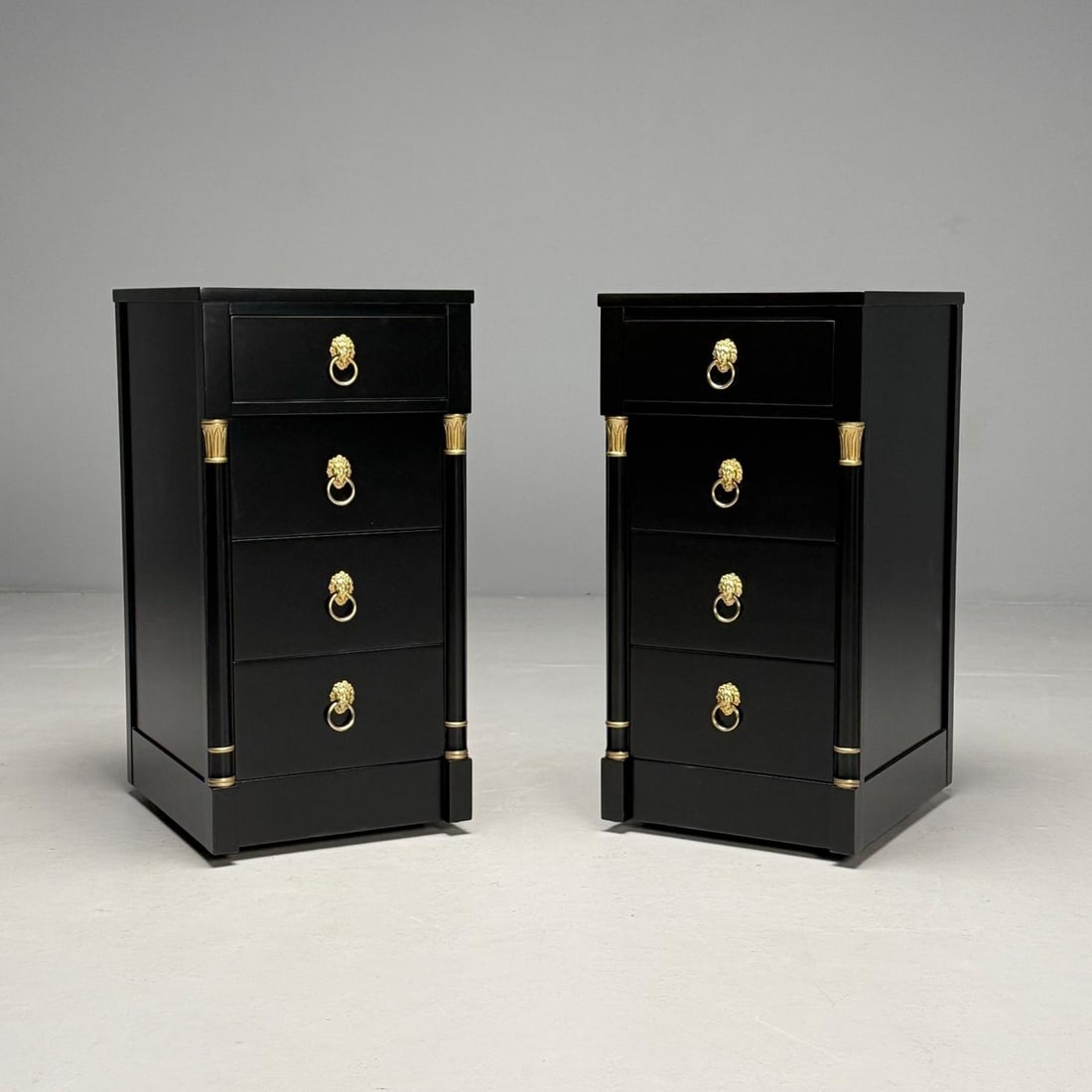 Jansen Style, Hollywood Regency, Nightstands, Ebony Finish, Bronze, 1940s - 5