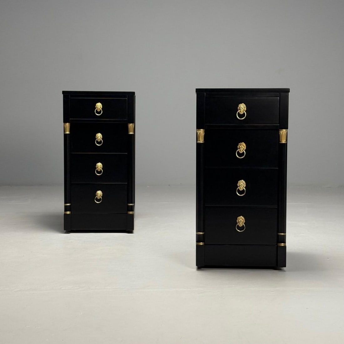 Jansen Style, Hollywood Regency, Nightstands, Ebony Finish, Bronze, 1940s - 6