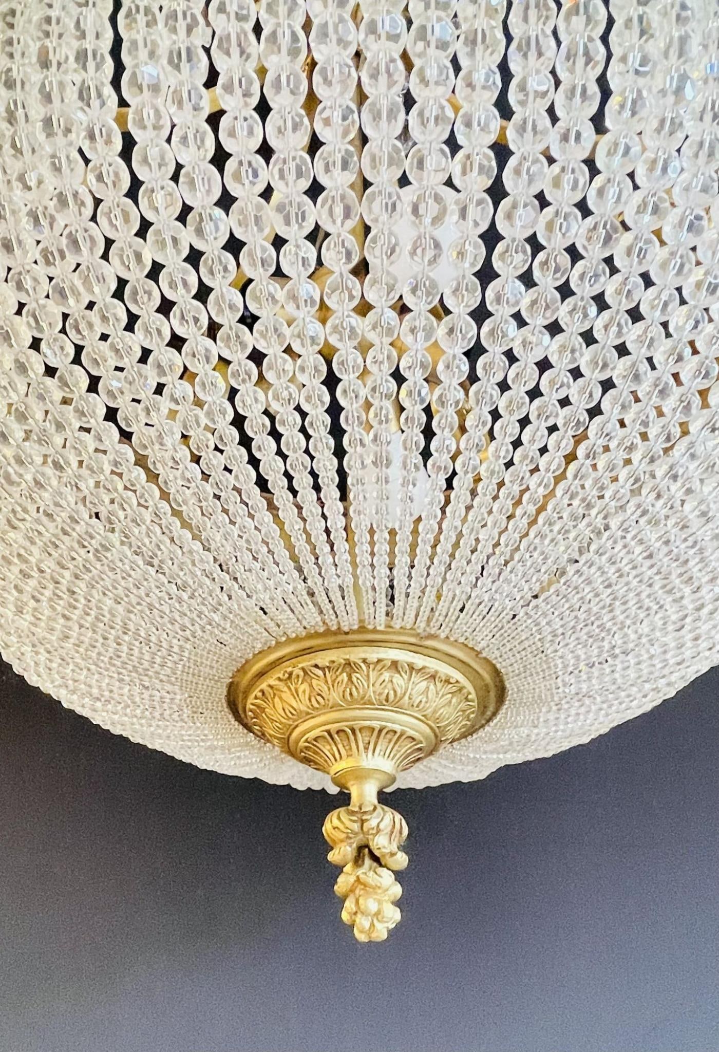 A Pair of Gilt Bronze Louis XVI Style Ballroom Chandeliers, Crystal, Rewired - 7