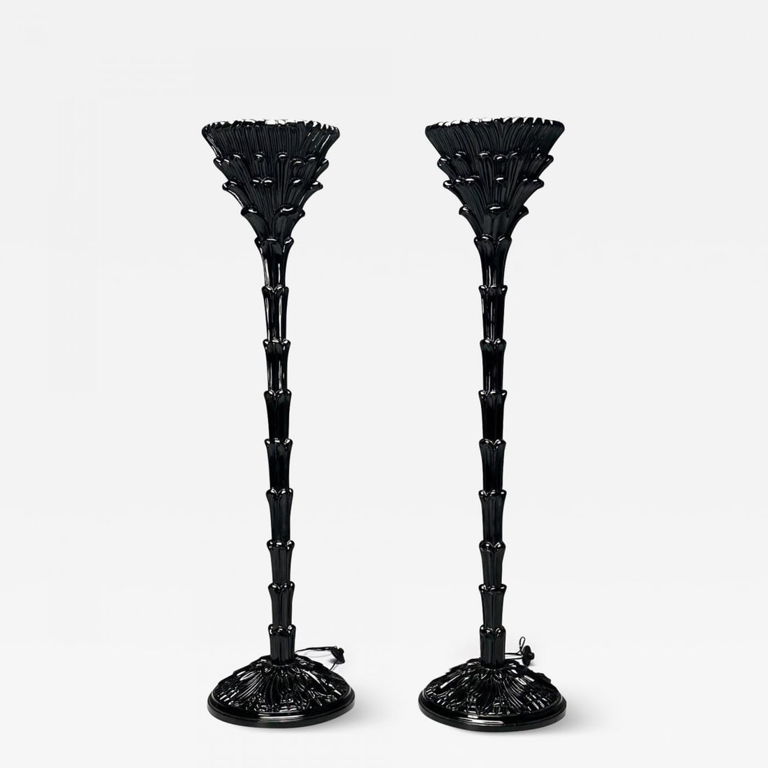 Serge Roche Style, Mid-Century Modern, Palm Leaf Floor Lamps, Black Lacquer (1 of 13)