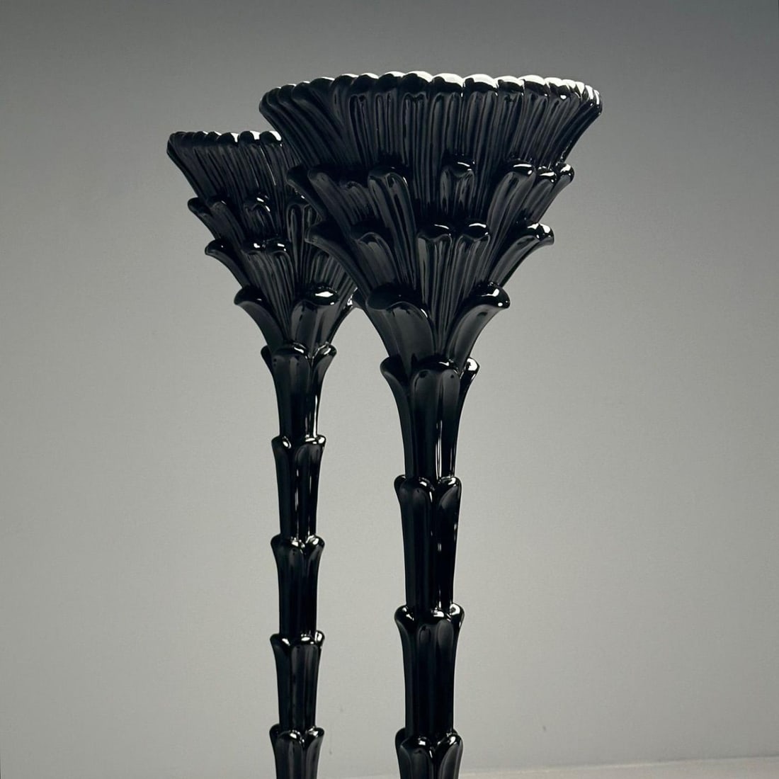 Serge Roche Style, Mid-Century Modern, Palm Leaf Floor Lamps, Black Lacquer - 4