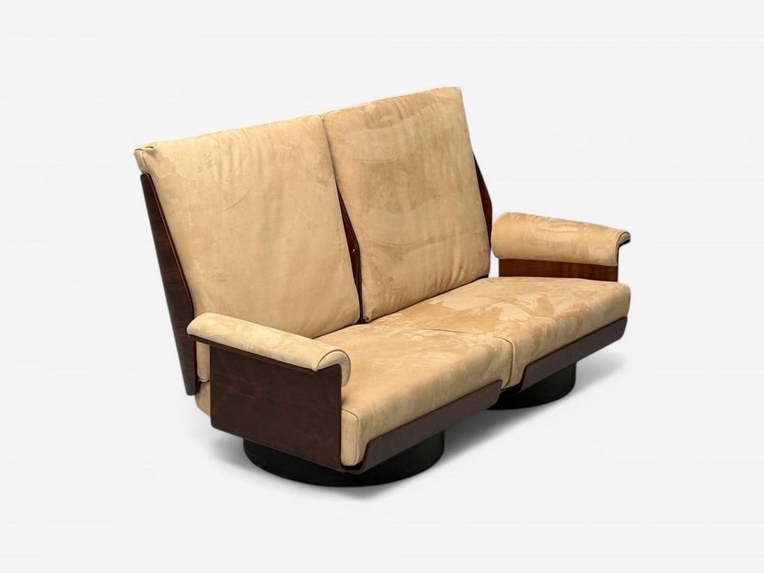 Bernard Brunier, French Mid-Century Modern, Rosewood, Suede, Settee, 1960s - 3