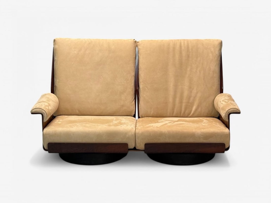 Bernard Brunier, French Mid-Century Modern, Rosewood, Suede, Settee, 1960s - 4