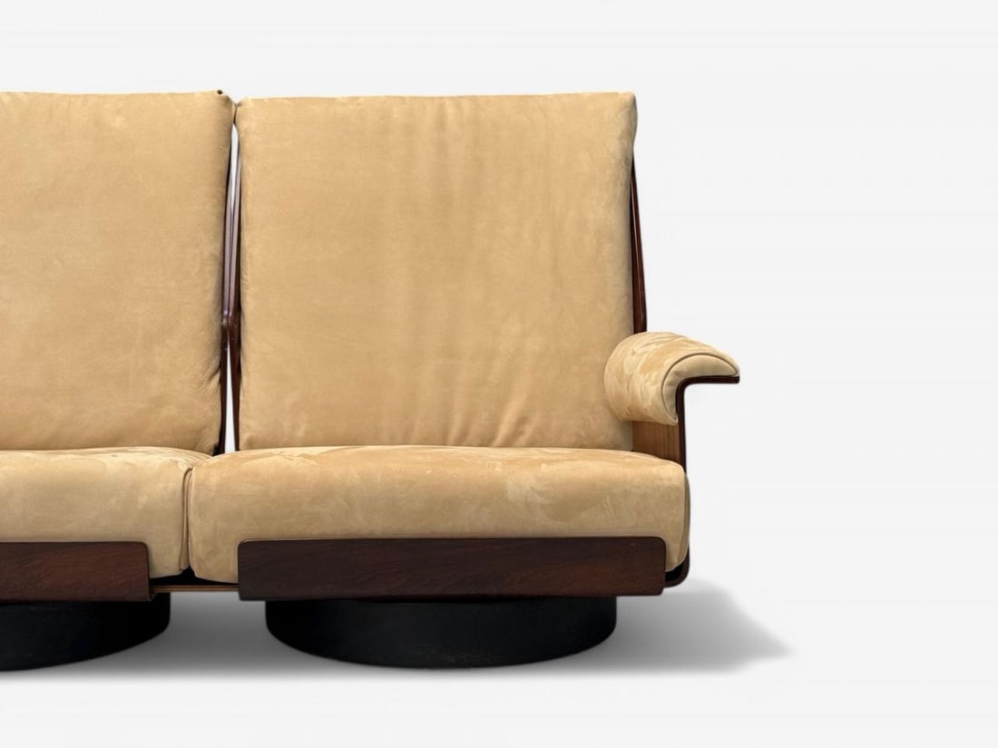 Bernard Brunier, French Mid-Century Modern, Rosewood, Suede, Settee, 1960s - 7