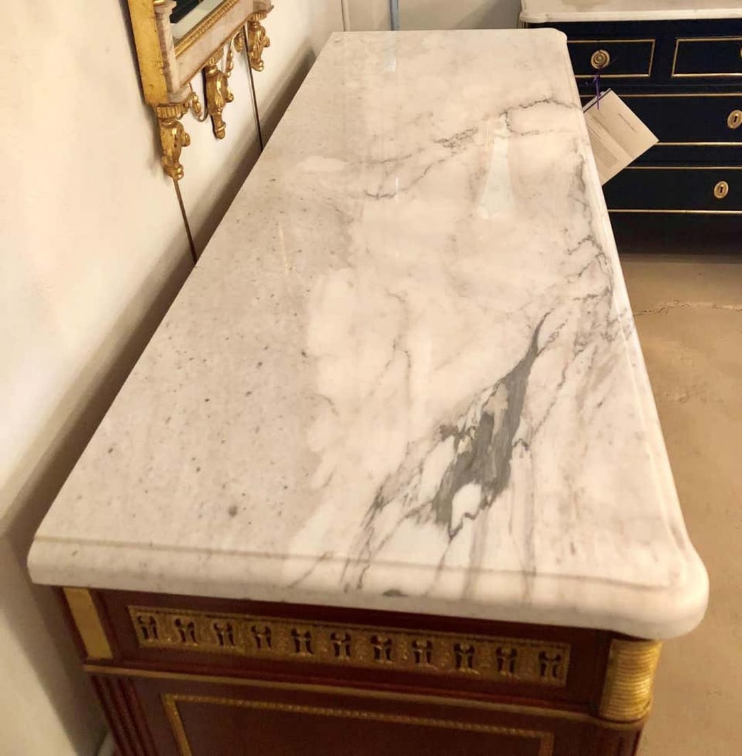 Pair of Monumental Louis XVI Style Marble Top Commodes Maison Jansen - 5