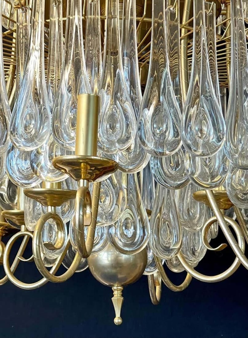 Hollywood Regency Gilt Bronze and Crystal Chandelier - 11