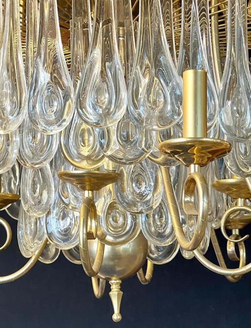 Hollywood Regency Gilt Bronze and Crystal Chandelier - 13