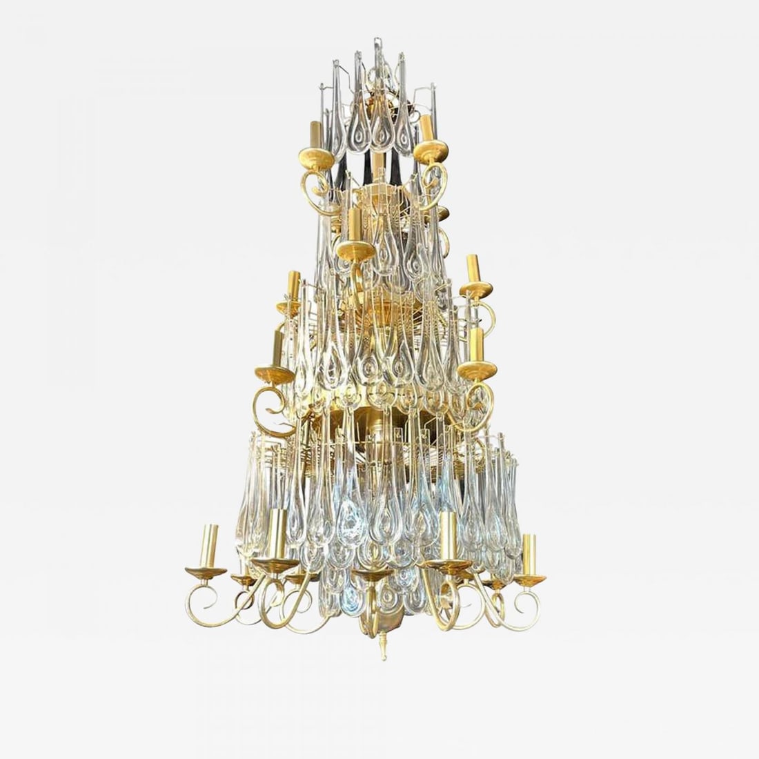 Hollywood Regency Gilt Bronze and Crystal Chandelier - 2