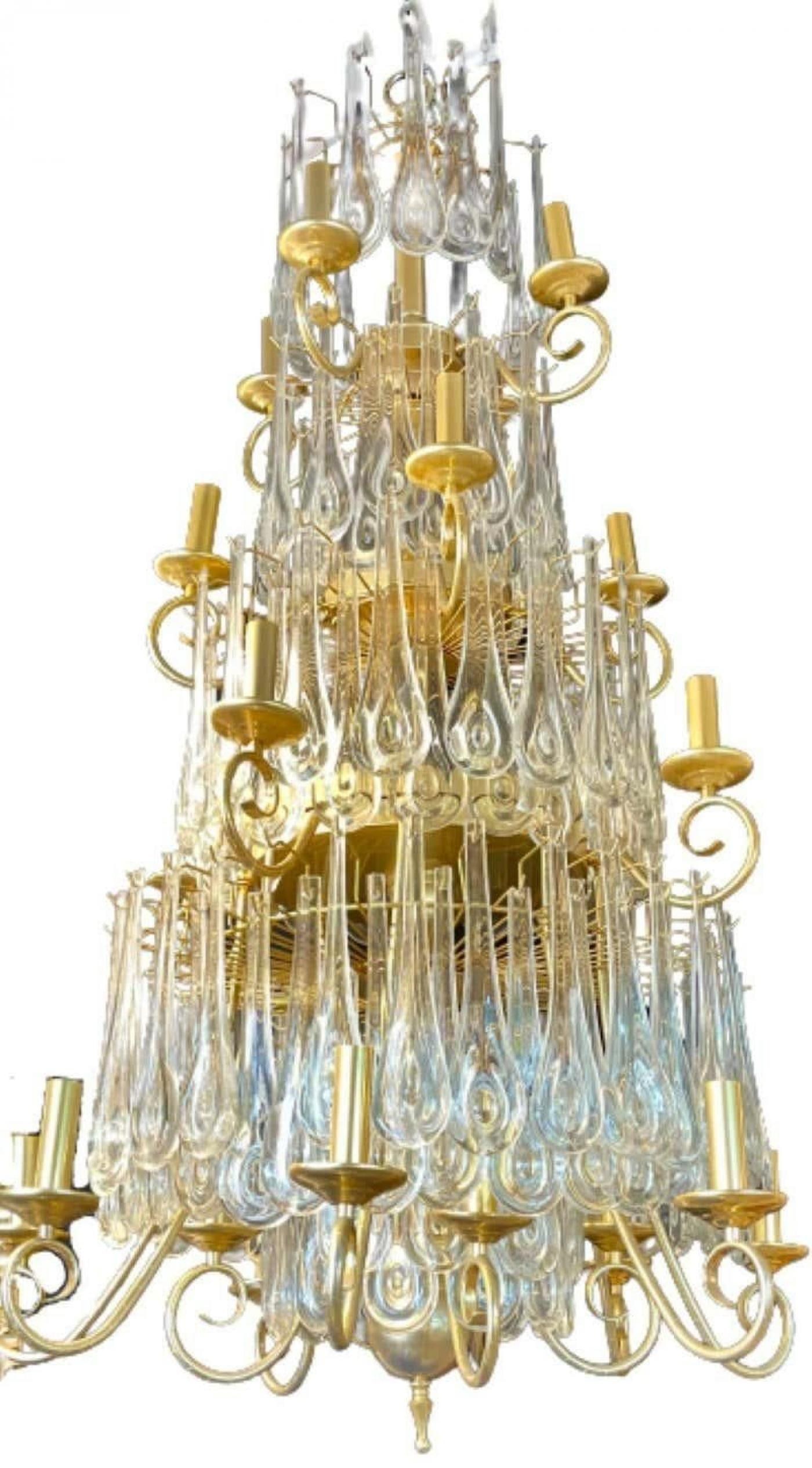 Hollywood Regency Gilt Bronze and Crystal Chandelier - 3