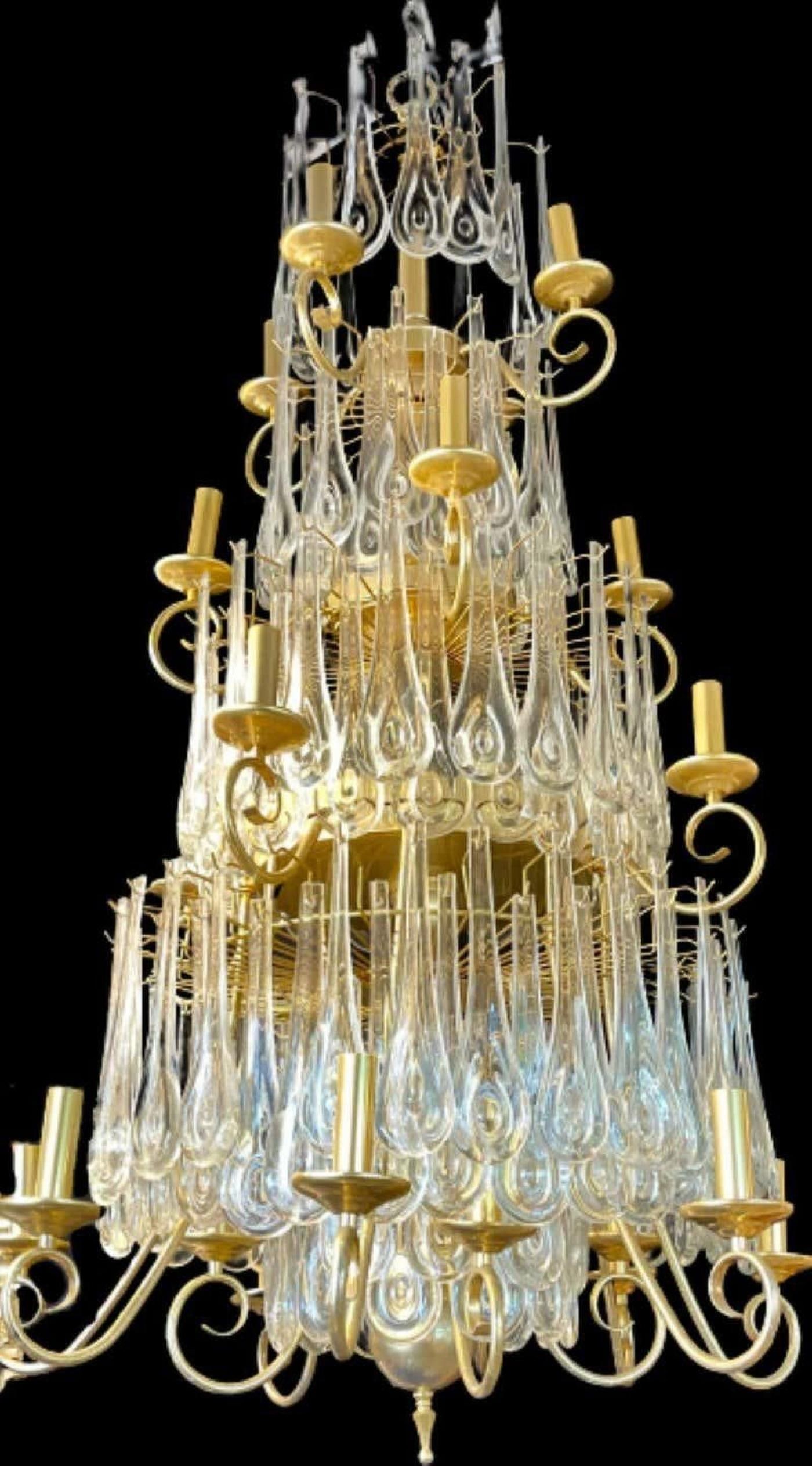 Hollywood Regency Gilt Bronze and Crystal Chandelier - 5