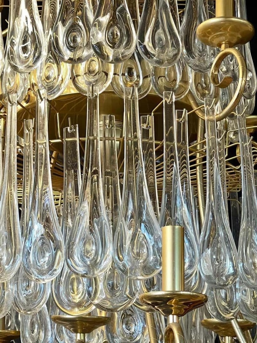 Hollywood Regency Gilt Bronze and Crystal Chandelier - 6