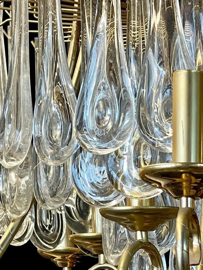 Hollywood Regency Gilt Bronze and Crystal Chandelier - 9