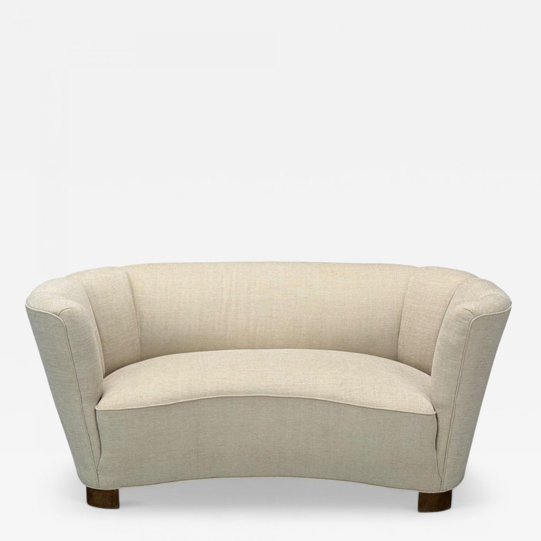 Danish Modern, Beige Fabric, Oak, Banana Sofa, Denmark, 1940s (1 of 10)