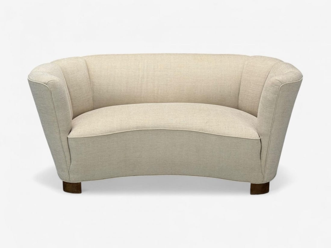 Danish Modern, Beige Fabric, Oak, Banana Sofa, Denmark, 1940s - 4