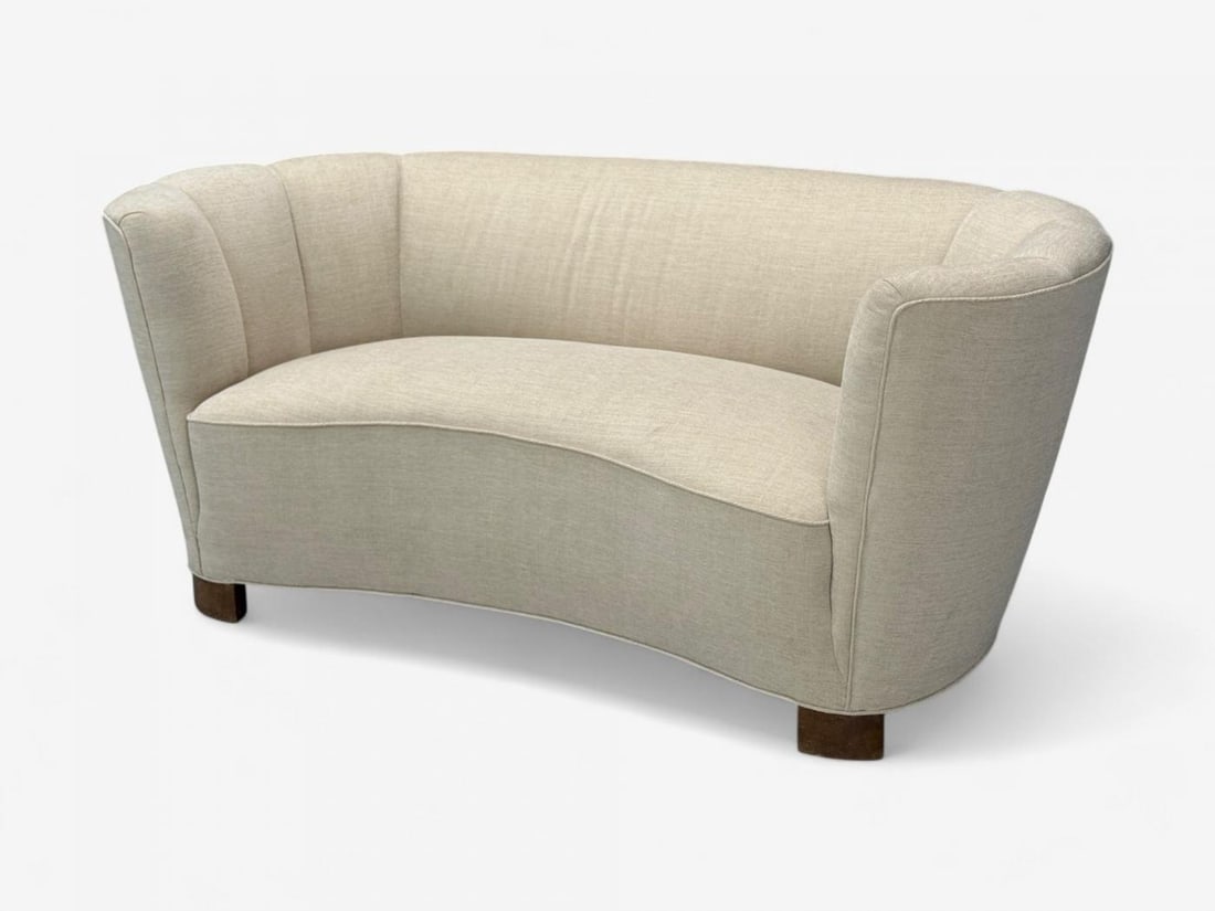 Danish Modern, Beige Fabric, Oak, Banana Sofa, Denmark, 1940s - 5